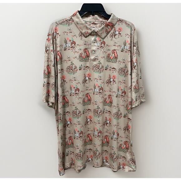 Burlebo Performance Polo Shirt Mens Large Short Sleeve Cowboy Up Western Khaki - Picture 1 of 8